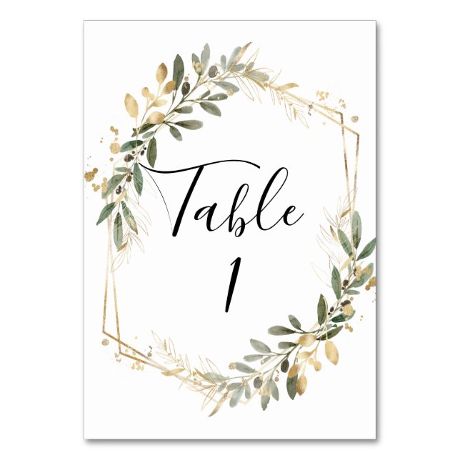 Greenery and Gold Geometric Wedding Table Number (Front)