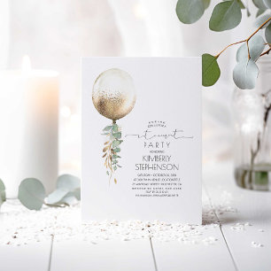 Greenery and Gold Glitter Balloon Retirement Party Invitation