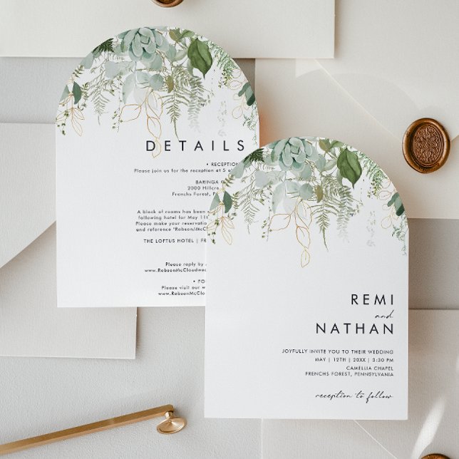 Greenery and Gold Leaf All In One Wedding Arch Invitation (Creator Uploaded)
