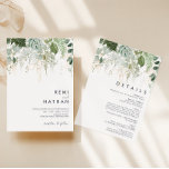 Greenery and Gold Leaf All In One Wedding Invitation<br><div class="desc">We designed this greenery and gold leaf all in one wedding invitation to complete your simple yet elegant boho wedding. It features modern green and white eucalyptus leaf, fern foliage, a succulent flower, and minimal gold foil leaves. These elements give the feel of a whimsical watercolor enchanted forest, perfect for...</div>
