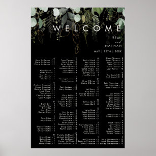 Greenery and Gold Leaf   Black Alphabetical Poster