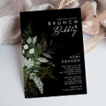 Greenery and Gold Leaf | Black Brunch and Bubbly Invitation<br><div class="desc">We designed this greenery and gold leaf | black brunch and bubbly invitation to complete your simple yet elegant boho brunch. It features modern green and white eucalyptus leaf, fern foliage, a succulent flower, and minimal gold foil leaves. These elements give the feel of a whimsical watercolor enchanted forest, perfect...</div>