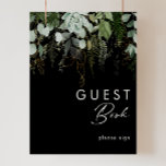 Greenery and Gold Leaf | Black Guest Book Sign<br><div class="desc">We designed this greenery and gold leaf | black guest book sign to complete your simple yet elegant boho reception. It features modern green and white eucalyptus leaf, fern foliage, a succulent flower, and minimal gold foil leaves. These elements give the feel of a whimsical watercolor enchanted forest, perfect for...</div>