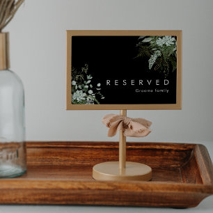 Greenery and Gold Leaf   Black Reserved Sign