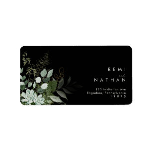 Greenery and Gold Leaf Black RSVP Address Label