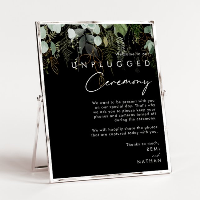Greenery and Gold Leaf | Black Unplugged Ceremony Poster (Creator Uploaded)