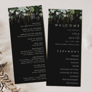 Greenery and Gold Leaf   Black Wedding Program Programme