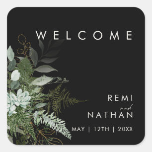 Greenery and Gold Leaf Black Welcome Sticker