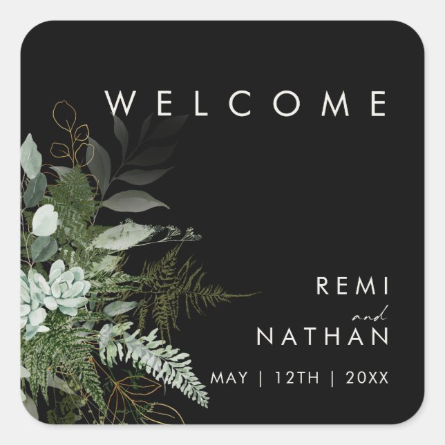 Greenery and Gold Leaf | Black Welcome Sticker  (Front)