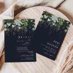 Greenery and Gold Leaf | Dark Navy All In One Invitation<br><div class="desc">We designed this greenery and gold leaf | dark navy all in one invitation to complete your simple yet elegant boho wedding. It features modern green and white eucalyptus leaf, fern foliage, a succulent flower, and minimal gold foil leaves. These elements give the feel of a whimsical watercolor enchanted forest,...</div>