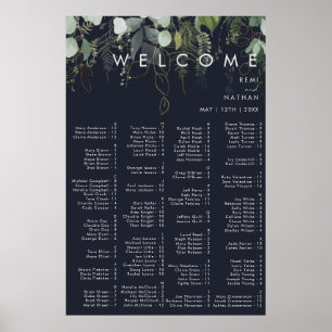 Greenery and Gold Leaf   Dark Navy Alphabetical Poster