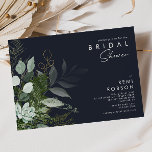 Greenery and Gold Leaf | Dark Navy Bridal Shower Invitation<br><div class="desc">We designed this greenery and gold leaf | dark navy bridal shower invitation to complete your simple yet elegant boho wedding. It features modern green and white eucalyptus leaf, fern foliage, a succulent flower, and minimal gold foil leaves. These elements give the feel of a whimsical watercolor enchanted forest, perfect...</div>