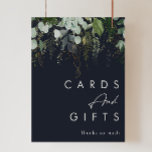 Greenery and Gold Leaf | Dark Navy Cards and Gifts Poster<br><div class="desc">We designed this greenery and gold leaf | dark navy cards and gifts poster to complete your simple yet elegant boho reception. It features modern green and white eucalyptus leaf, fern foliage, a succulent flower, and minimal gold foil leaves. These elements give the feel of a whimsical watercolor enchanted forest,...</div>