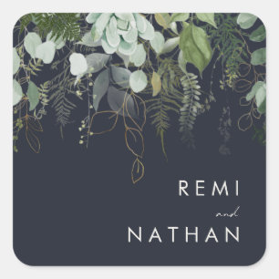 Greenery and Gold Leaf   Dark Navy Envelope Seals