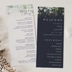 Greenery and Gold Leaf   Dark Navy Wedding Program Programme