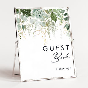 Greenery and Gold Leaf Guest Book Sign
