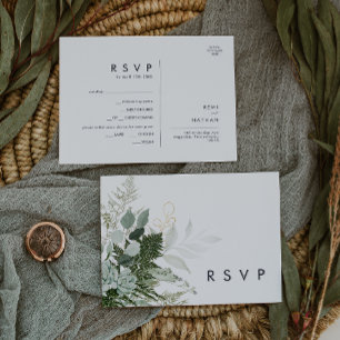 Greenery and Gold Leaf Menu Choice RSVP Card