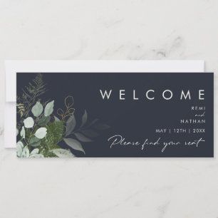 Greenery and Gold Leaf Navy Seating Chart Header