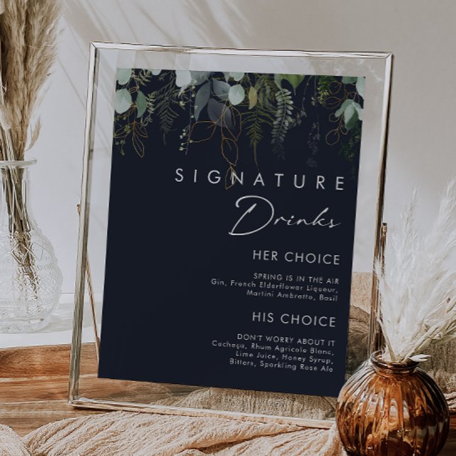 Greenery and Gold Leaf Navy Signature Drinks Sign (Creator Uploaded)