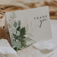 Greenery and Gold Leaf Script Thank You Card
