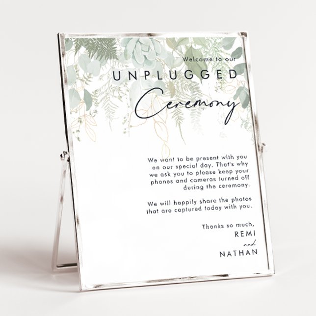 Greenery and Gold Leaf Unplugged Ceremony Poster (Creator Uploaded)