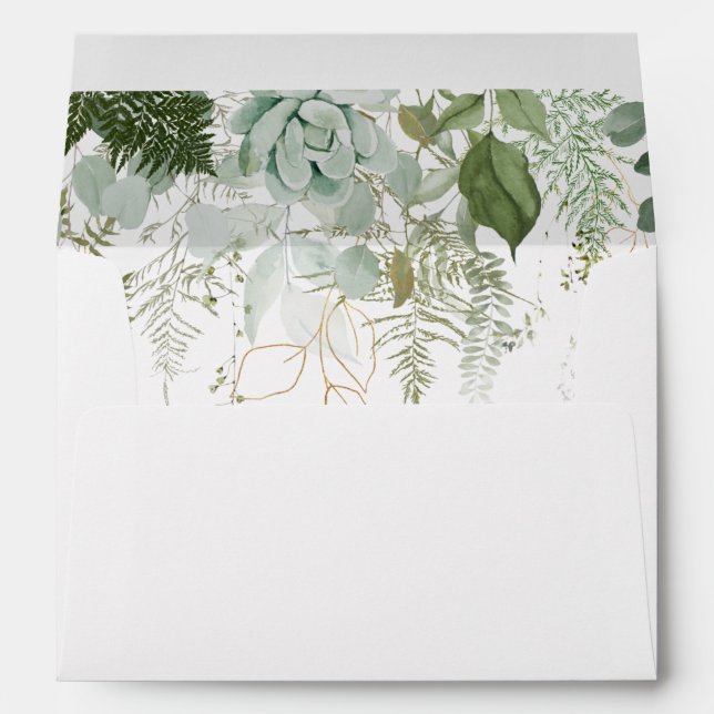 Greenery and Gold Leaf Wedding Invitation Envelope (Back (Bottom))