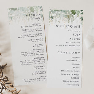 Greenery and Gold Leaf Wedding Program Programme