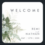 Greenery and Gold Leaf Wedding Welcome Sticker<br><div class="desc">We designed this greenery and gold leaf wedding welcome sticker to complete your simple yet elegant boho wedding. It features modern green and white eucalyptus leaf, fern foliage, a succulent flower, and minimal gold foil leaves. These elements give the feel of a whimsical watercolor enchanted forest, perfect for any rustic,...</div>