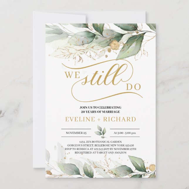 Greenery and gold leaves eucalyptus we still do invitation (Front)