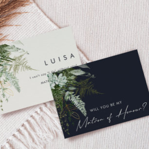 Greenery and Gold   Navy Matron of Honour Card