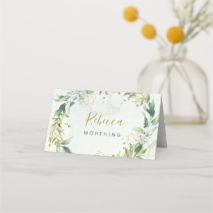 Greenery and gold place card, boho wedding place card