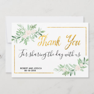 Greenery and Gold Simple Wedding Thank You Card