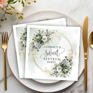 Greenery And Gold Sweet Sixteen Dusty Green Napkin