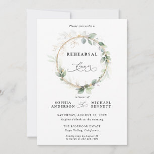 Greenery and Gold Wedding Rehearsal Dinner Invitation