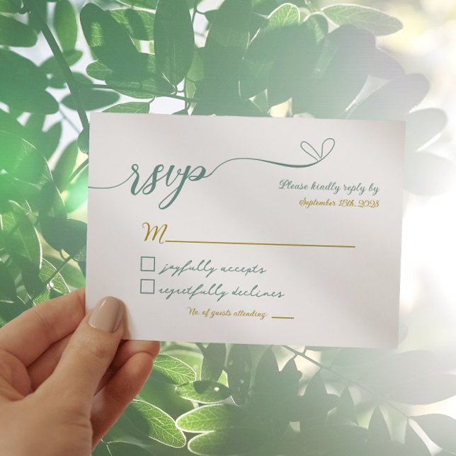 Greenery And Gold Wedding RSVP Card (Creator Uploaded)