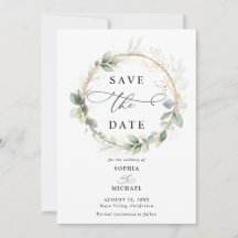 Greenery and Gold Wedding Save the Date Invitation