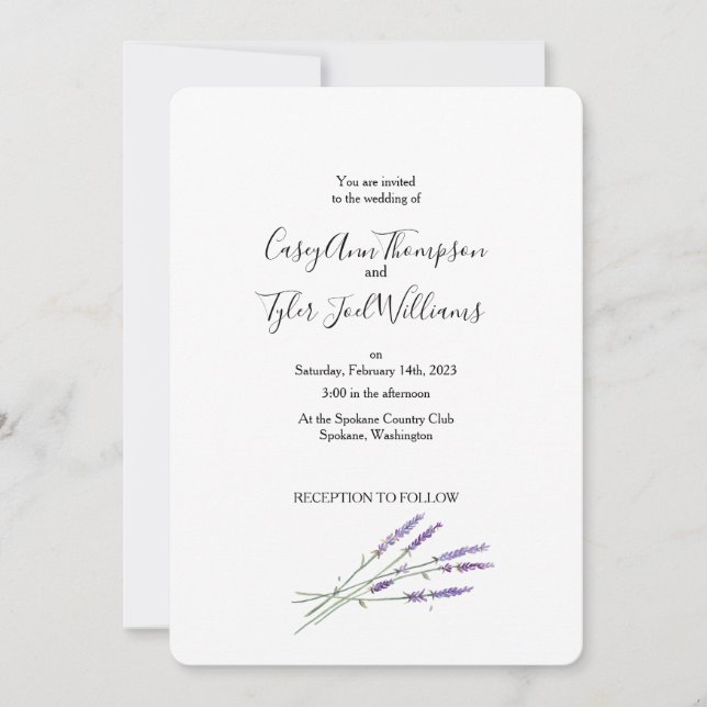 Greenery and Lavender Wedding Invitation template (Front)