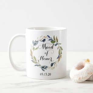 Greenery and Navy Leaves Wreath Maid of Honor Coffee Mug