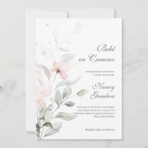 Greenery and pink flower baby shower invitation