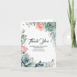 Greenery and Pink Rose Wedding Thank You