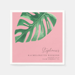 Greenery and Pink Tropical Monstera Bachelorette  Napkin