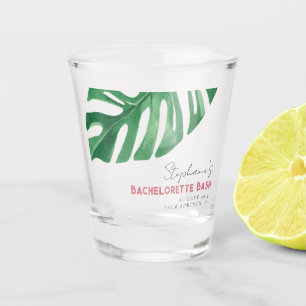 Greenery and Pink Tropical Monstera Bachelorette Shot Glass