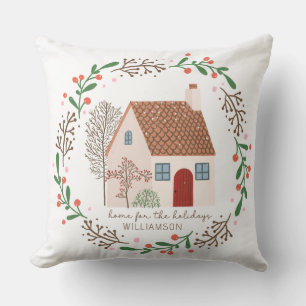 Greenery and Red Berries Home for the Holidays  Cushion