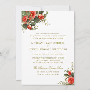 Greenery and Red Florals Painted Wedding Invitation