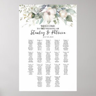 Greenery and roses wedding seating chart 18 tables