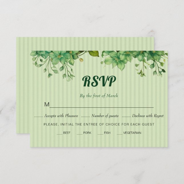 Greenery and striped pattern spring wedding       RSVP card (Front/Back)