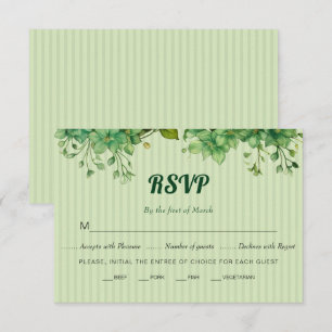 Greenery and striped pattern spring wedding       RSVP card