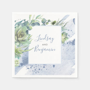 Greenery and Succulents Dusty Blue Elegant Napkin
