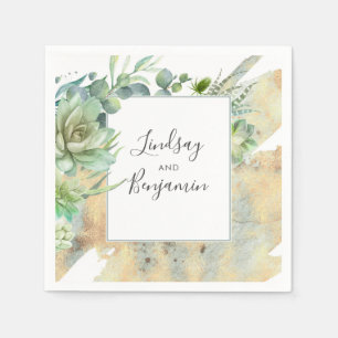 Greenery and Succulents Gold Elegant Napkin