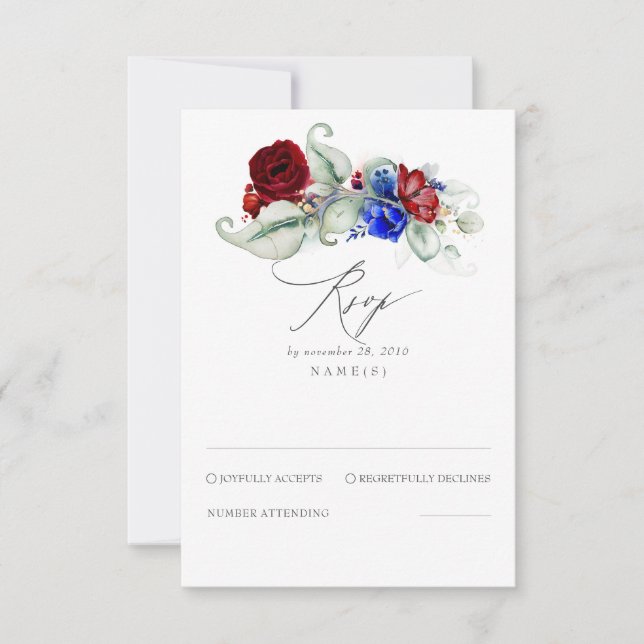 Greenery and Vibrant Flowers Bohemian Wedding RSVP Card (Front)